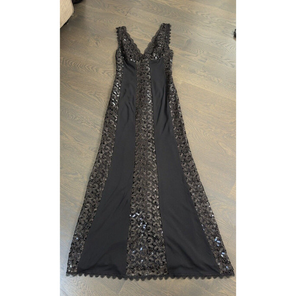 Nicole Bakti Black Gown Maxi Sequined Lace Panels Jersey Wedding Prom MOB S - Picture 9 of 10